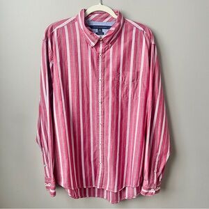 Tommy Hilfiger Button Up Shirt Men's XL Red White Stripes Cotton Preppy Nautical